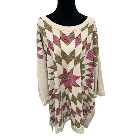 Natural Life Oversized Short-Sleeve Sweatshirt, One Size, Quilted-Style Print - Picture 6 of 7
